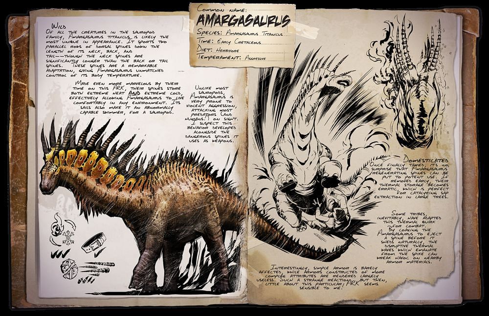 Dossier information on the Amargasaurus (Image via Ark Lost Island)