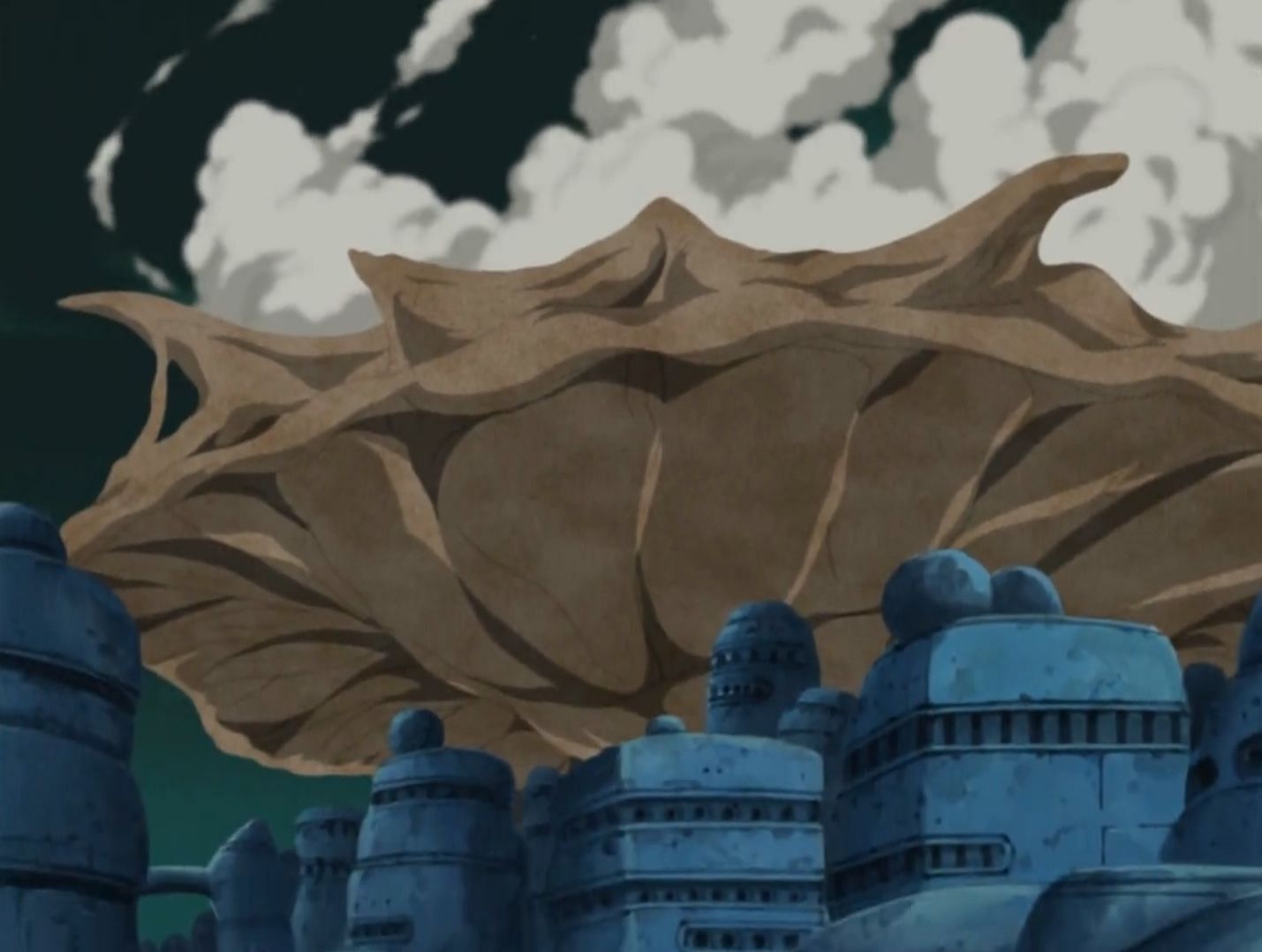 Pictured: Gaara&#039;s giant sand wall protecting his village (Image via Studio Pierrot)