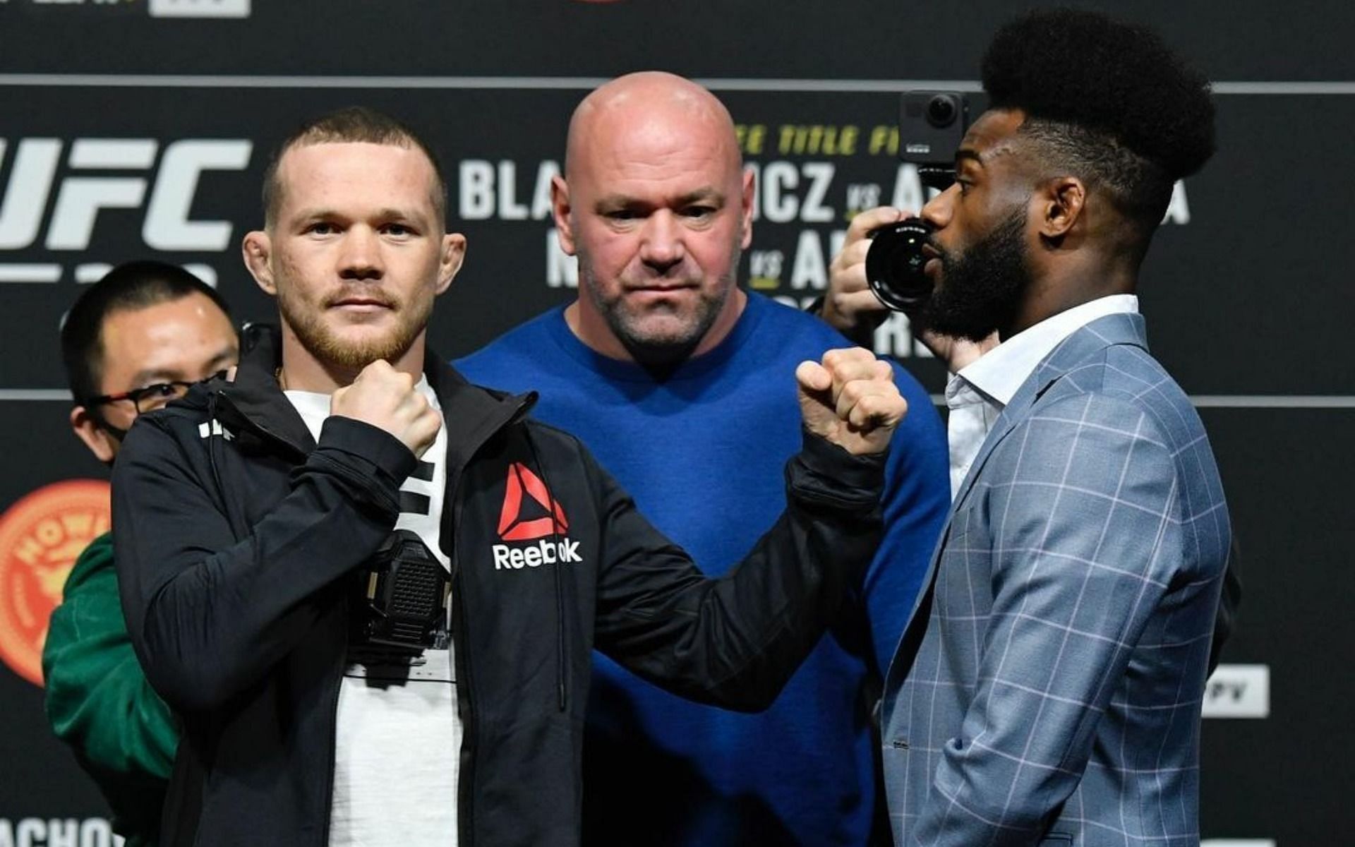 Aljamain Sterling (right) faces off with Petr Yan (left) after the UFC 259 press conference [Image Credit: via @funkmastermma on Instagram]