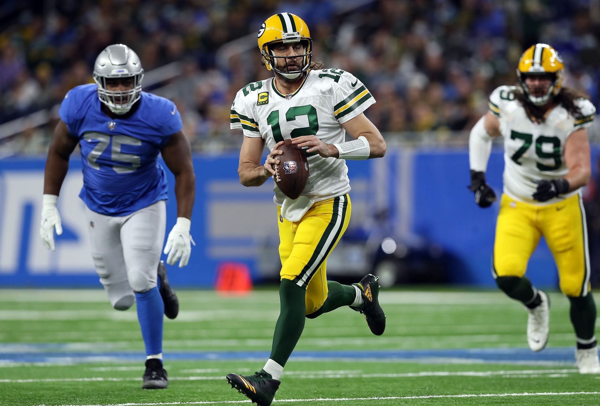 Green Bay Packers QB Aaron Rodgers v Detroit Lions