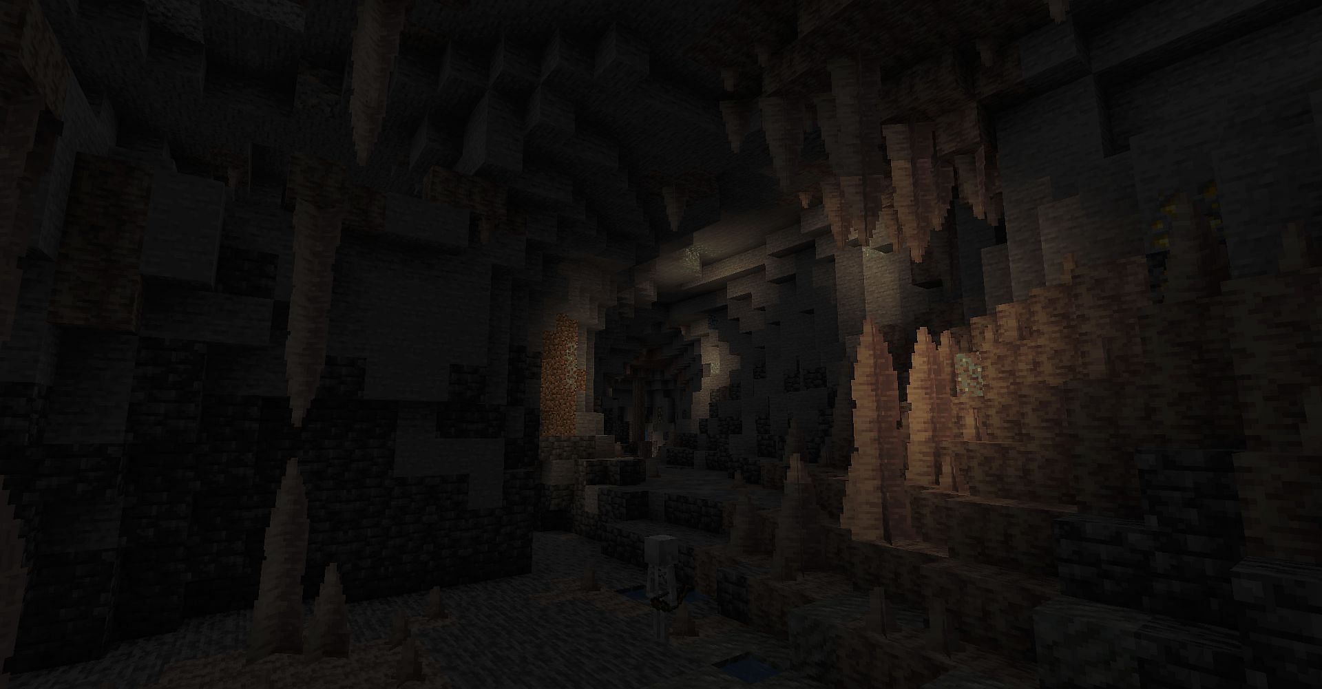 The overall environment of the cave biome is daunting (Image via Minecraft)