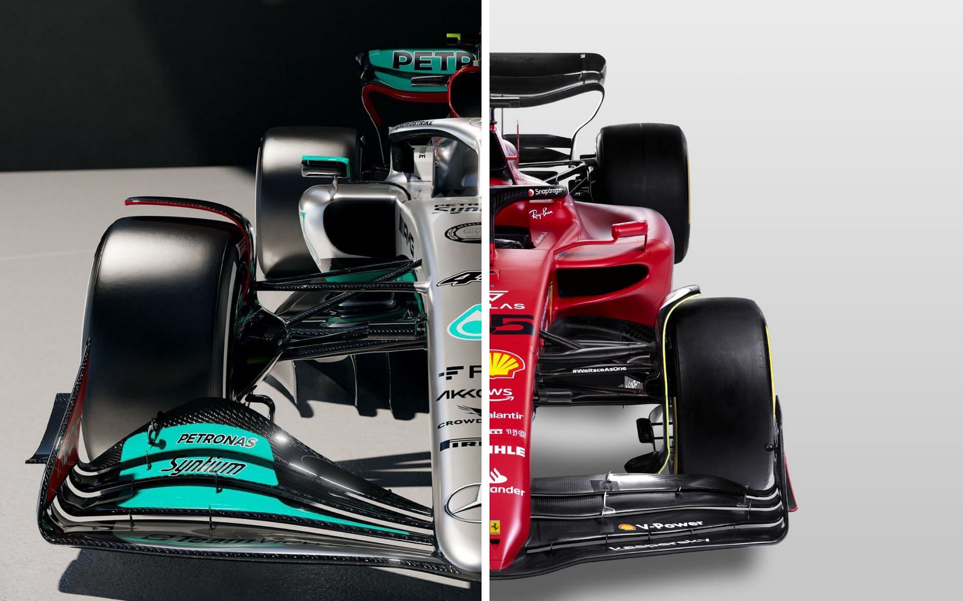 Mercedes vs. Ferrari Sidebyside comparison of their F1 2022 season cars