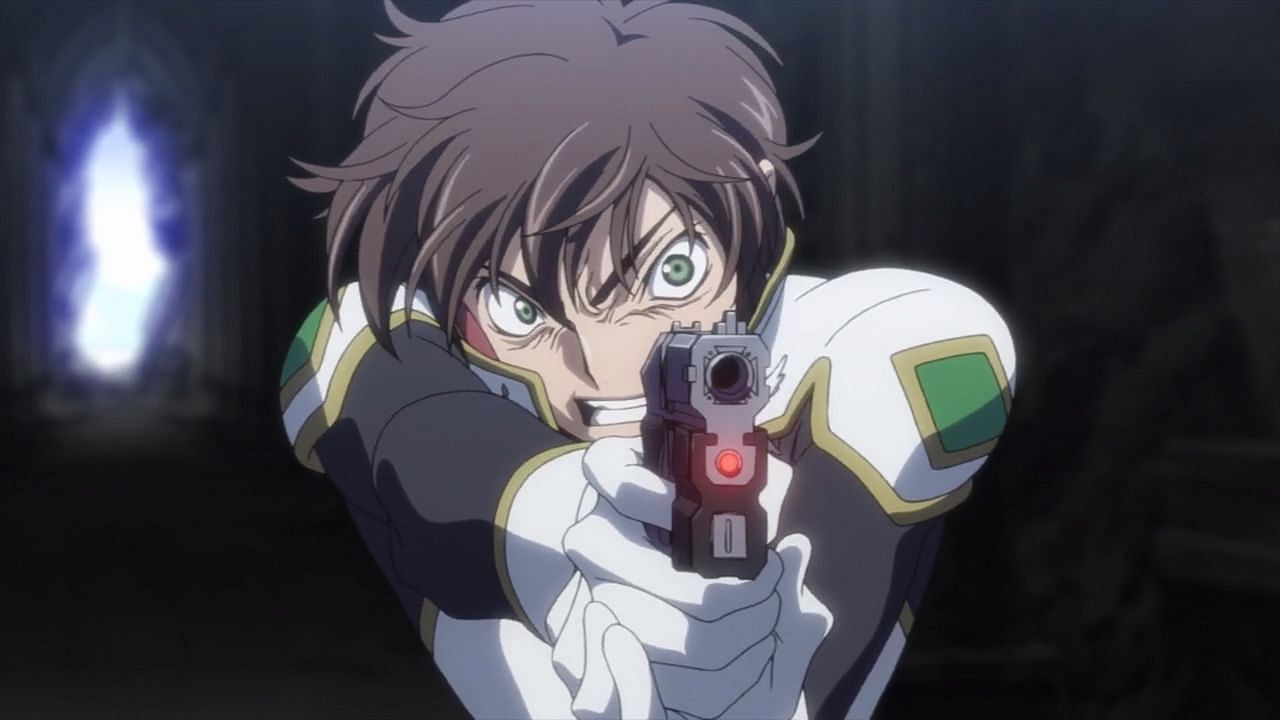 Suzaku pointing his gun angrily at Lelouch (Image via Sunrise)