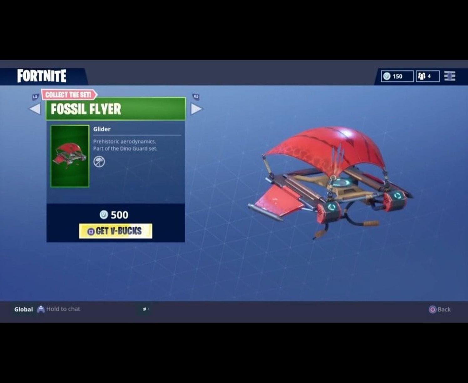 The Fossil Flyer glider in the Fortnite item shop (Image via Epic Games)