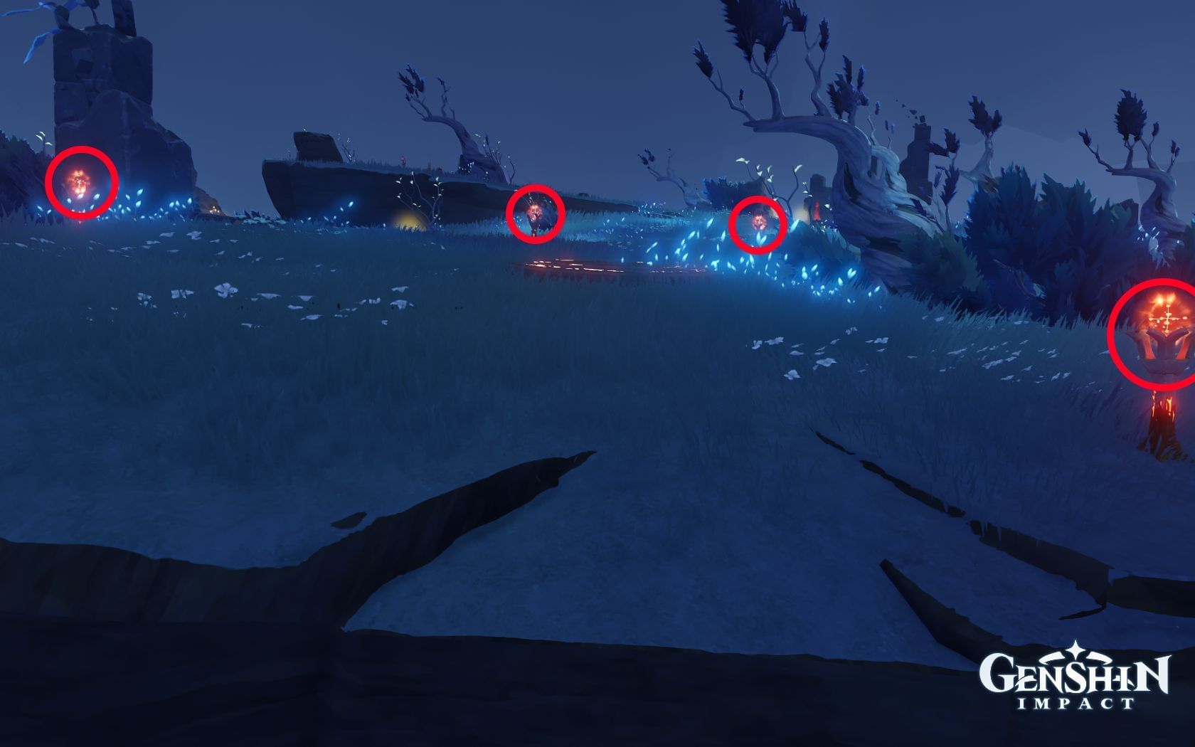 All torch puzzle locations in Genshin Impact Three Realms Gateway