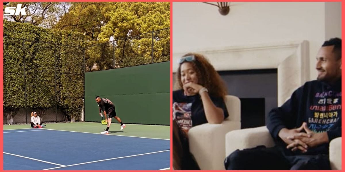 Watch: Nick Kyrgios practises his serve while Naomi Osaka watches with
