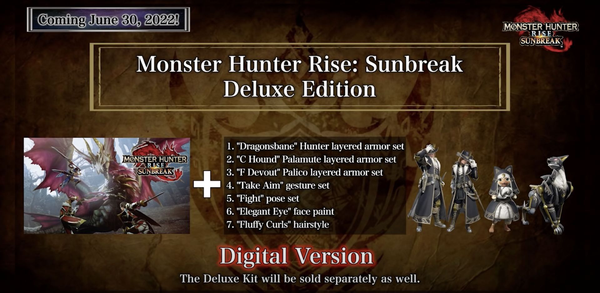 What are the different preorder bonuses for Monster Hunter Rise Sunbreak?