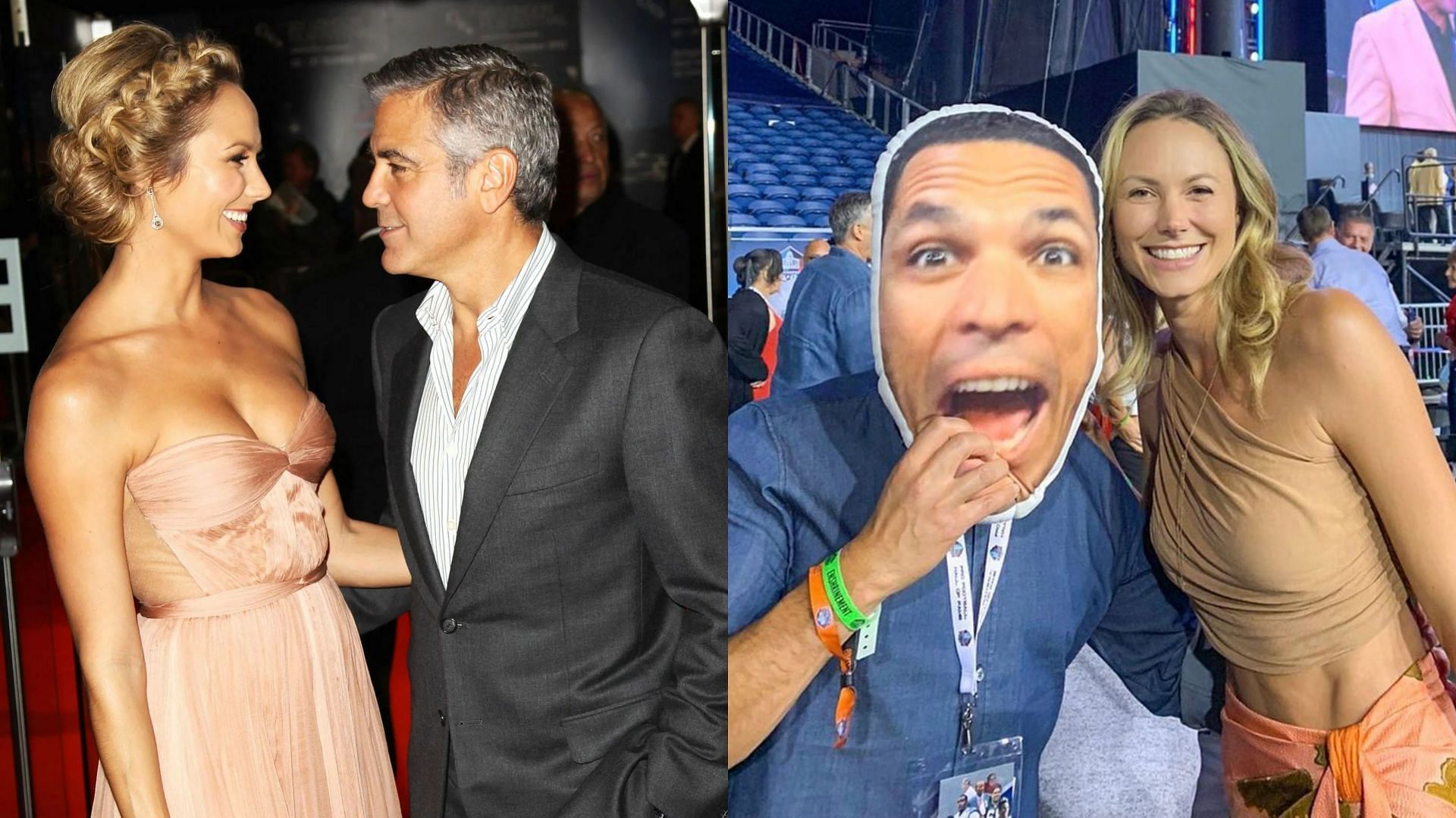 Stacy Keibler with George Clooney (left) and with Jared Pobre (right)