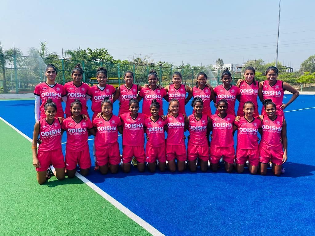 The 20-member Indian junior women&#039;s hockey team for the World Cup (PC: Hockey India)