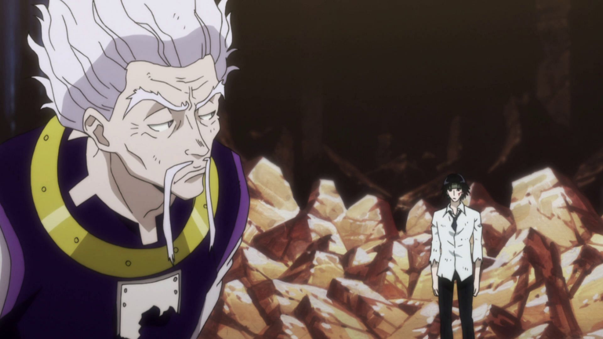 Zeno and Chrollo after their intense battle in Yorknew City (Image via Madhouse)