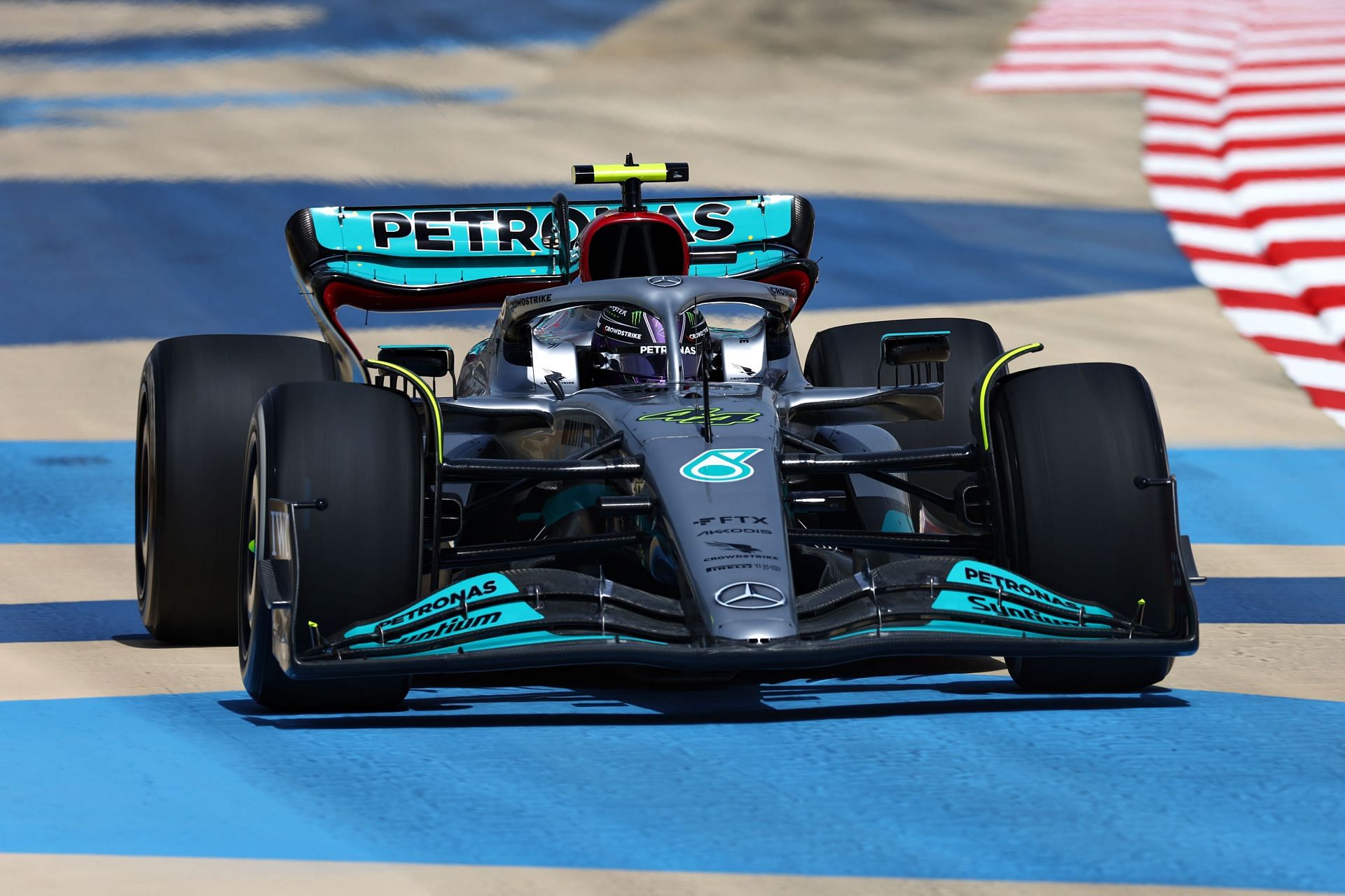 The new Mercedes W13B during Day 1 of Formula 1 Testing in Bahrain