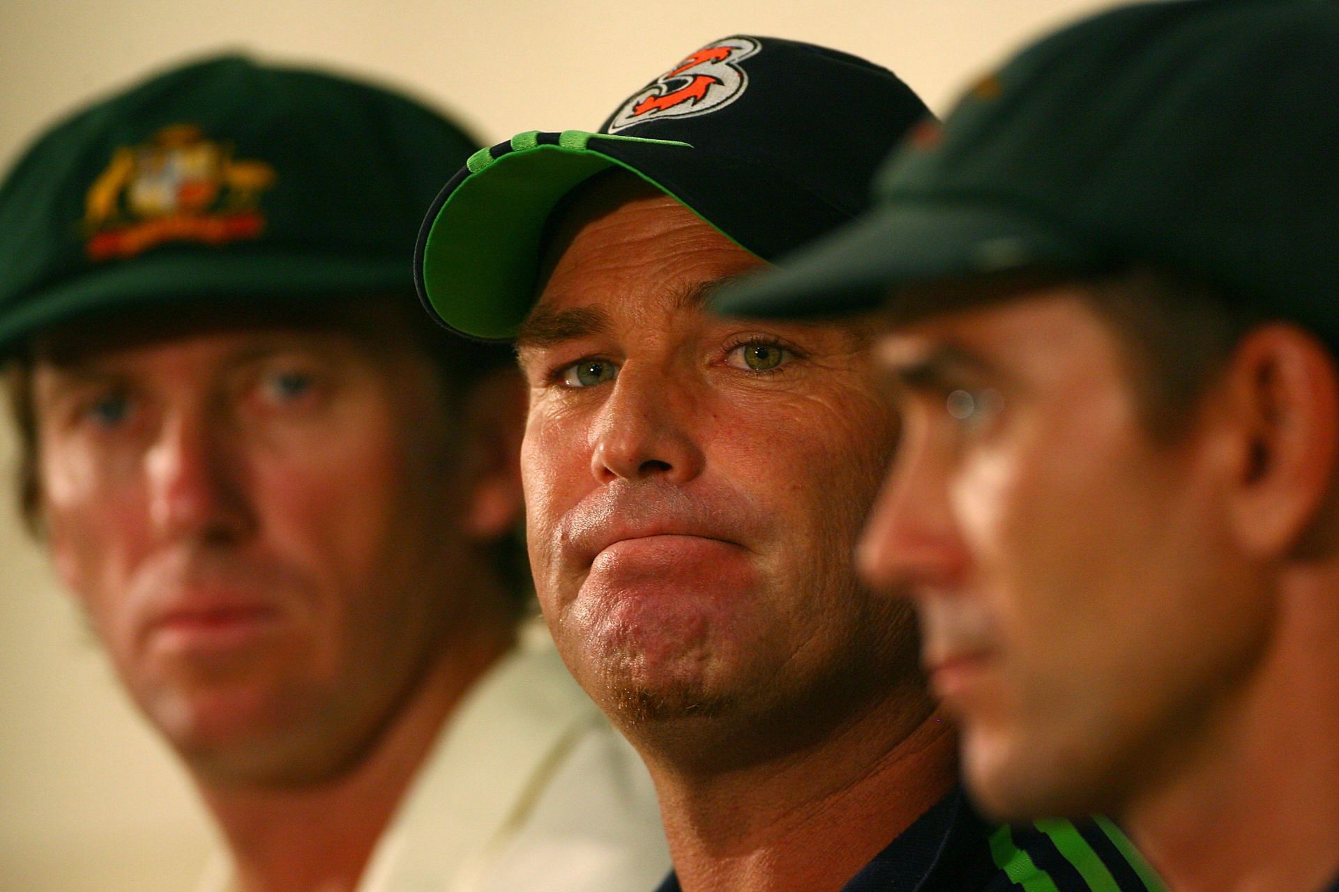 Australia&#039;s three retirees (L-R) Glenn McGrath, Shane Warne and Justin Langer meet the media after day four of the fifth Ashes Test Match at the SCG in January 2007. Pic: Getty Images