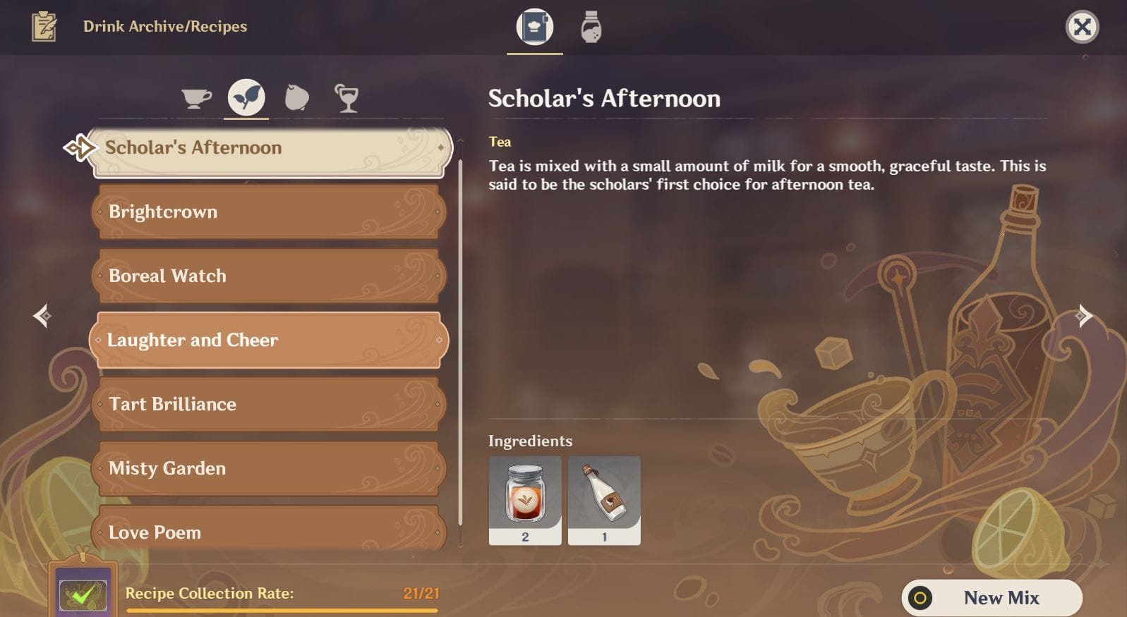 All 21 drink recipes for Genshin Impact Bartender event