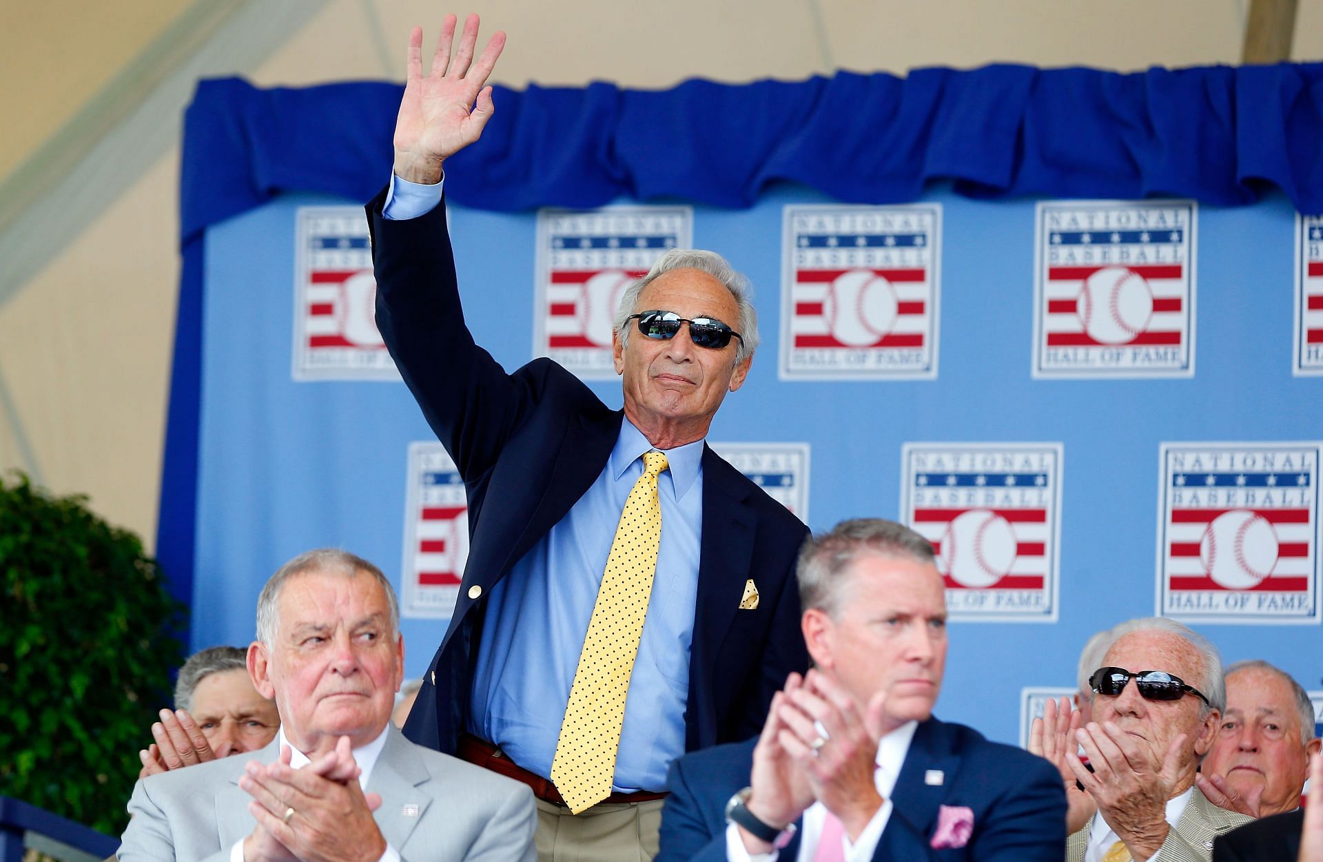 Hall of Famer Sandy Koufax is introduced during 2014&#039;s Baseball Hall of Fame induction ceremony