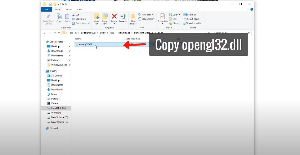 The opengl32.dll file must be copied to the clipboard (Image via YouTube, GameTrick)
