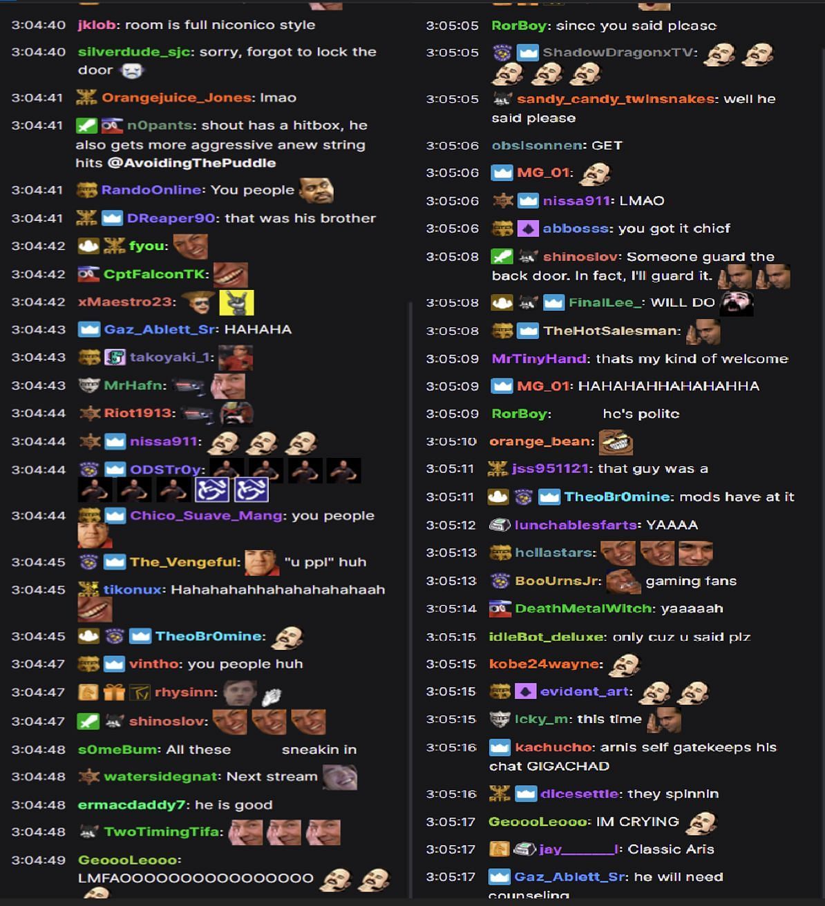 Viewers in chat reacting to the streamer&#039;s blunt response (Images via AvoidingThePuddle/Twitch chat)
