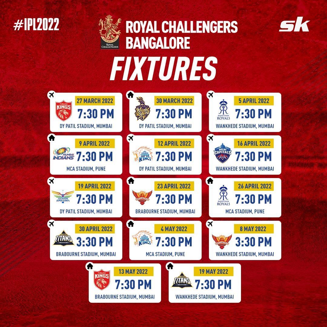 RCB Match Schedule 2022 RCB Next Match & Match Schedule