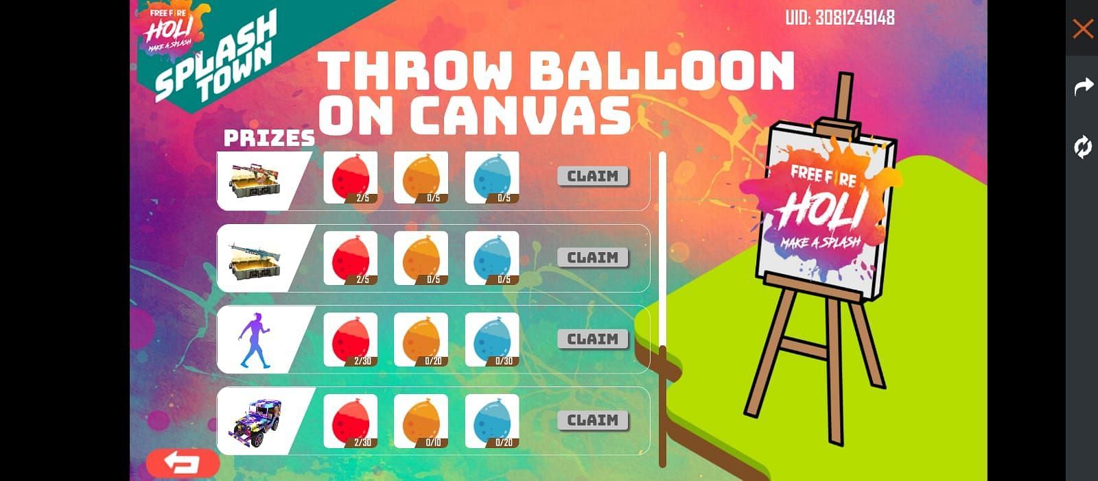 The prize pool in the Gather Balloons, Make a Splash event (Image via Garena)