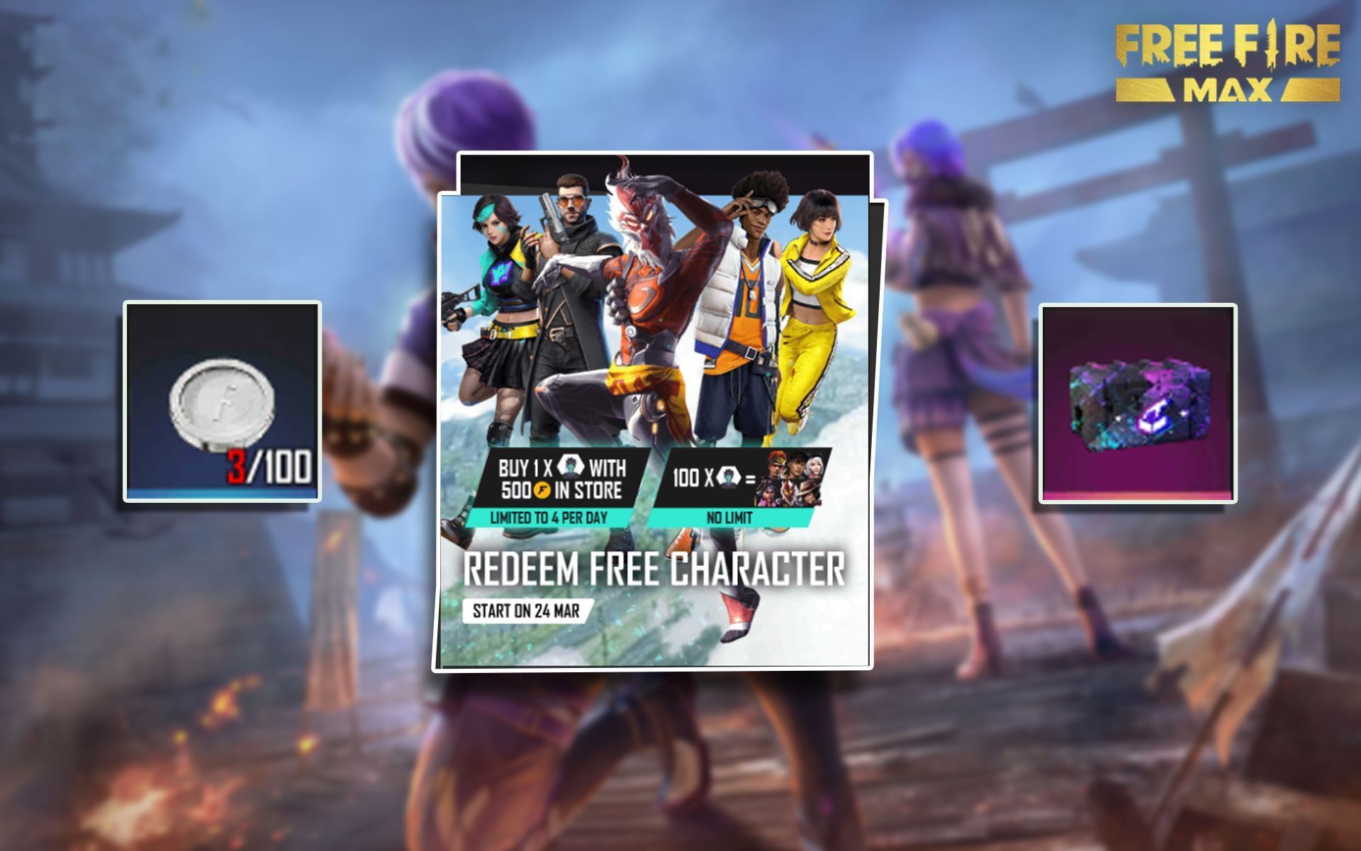 How to redeem free character in Free Fire MAX using LINK Tokens (March