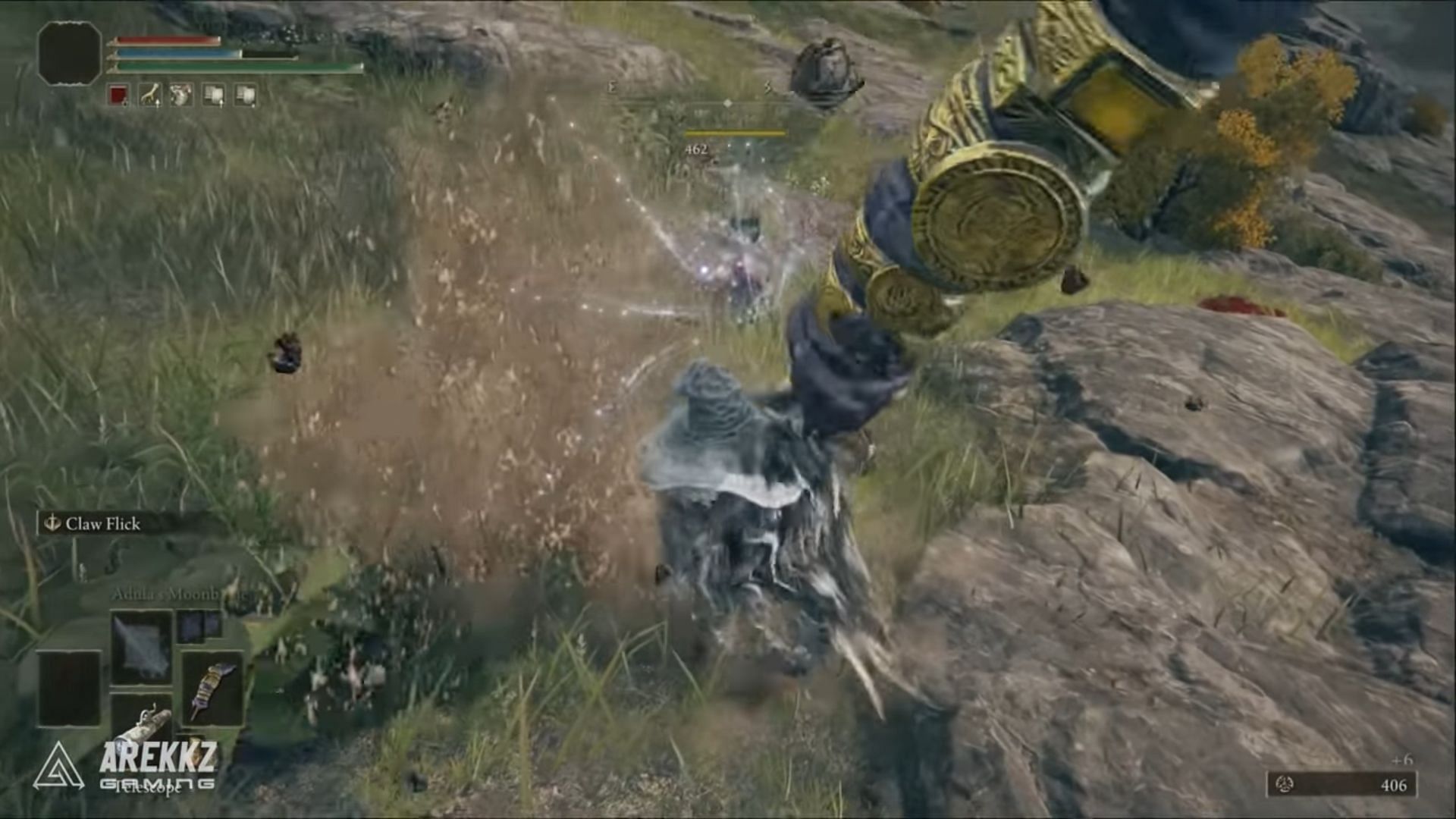 Ringed Finger is a funny weapon in Elden Ring, but is quite good at staggering enemies (Image via Arekkz Gaming/Youtube)