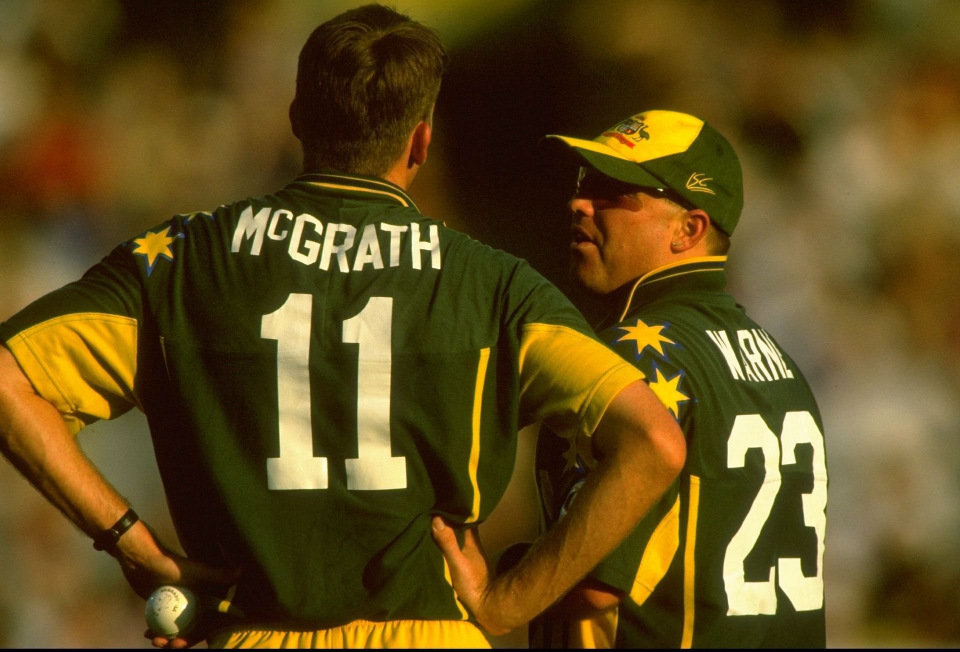 Glenn McGrath and Shane Warne are unarguably regarded as two of Australia&rsquo;s greatest match-winners. The duo are seen in discussion during the first final of the Carlton and United One Day Series against England at the Sydney Cricket Ground in February 1999. Pic: Getty Images