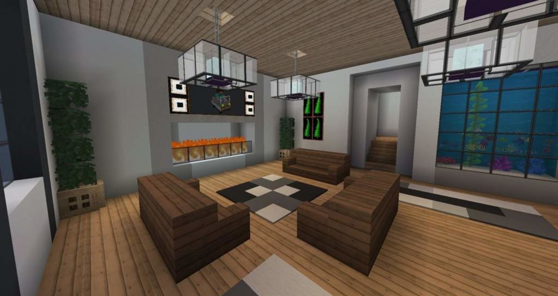 Assorted wood plank flooring found in a modern home's decor (Image via Mojang)