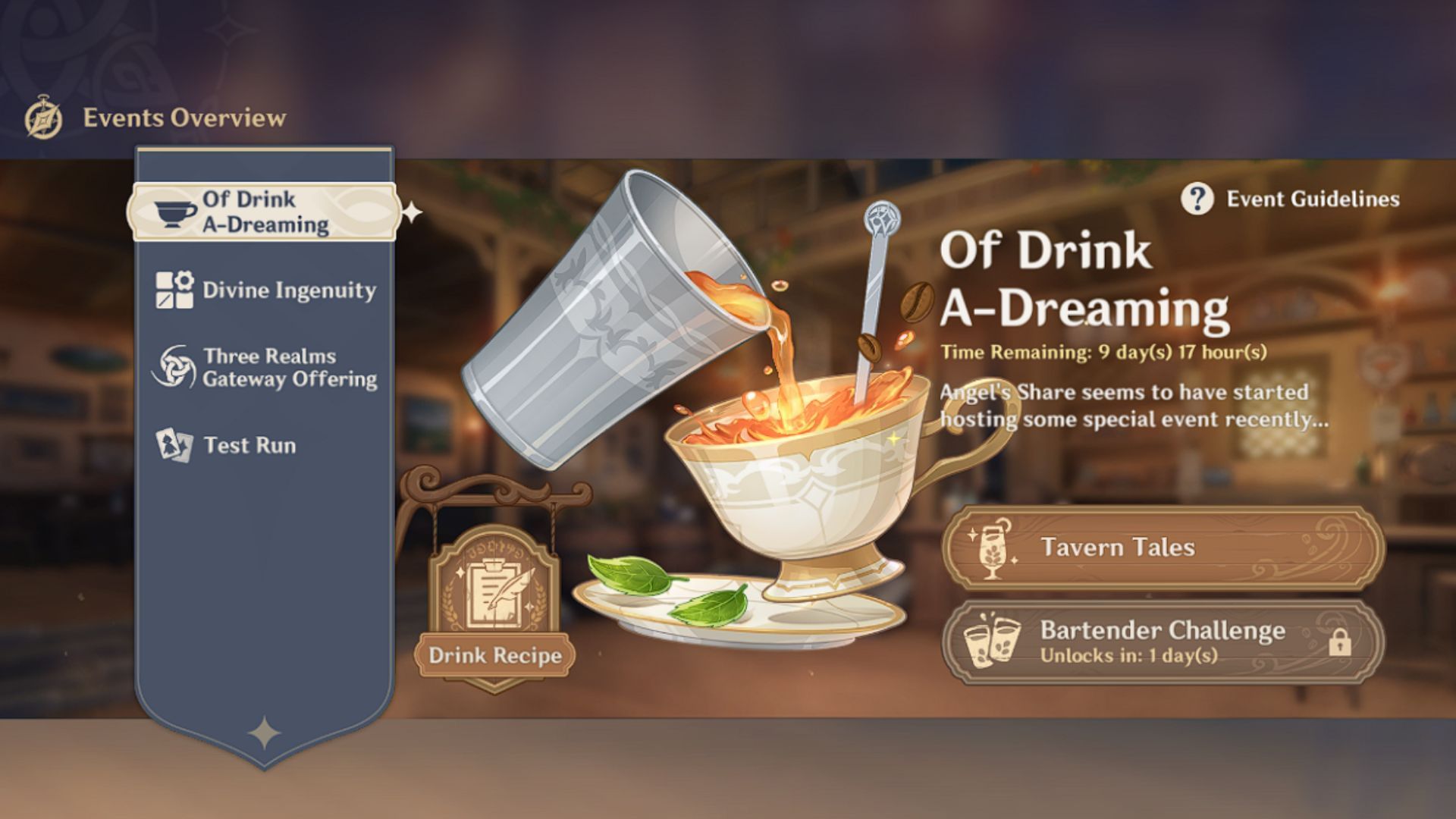 Genshin Impact Drink recipes Stroke of night, Dawning Dew, Sweet Cider