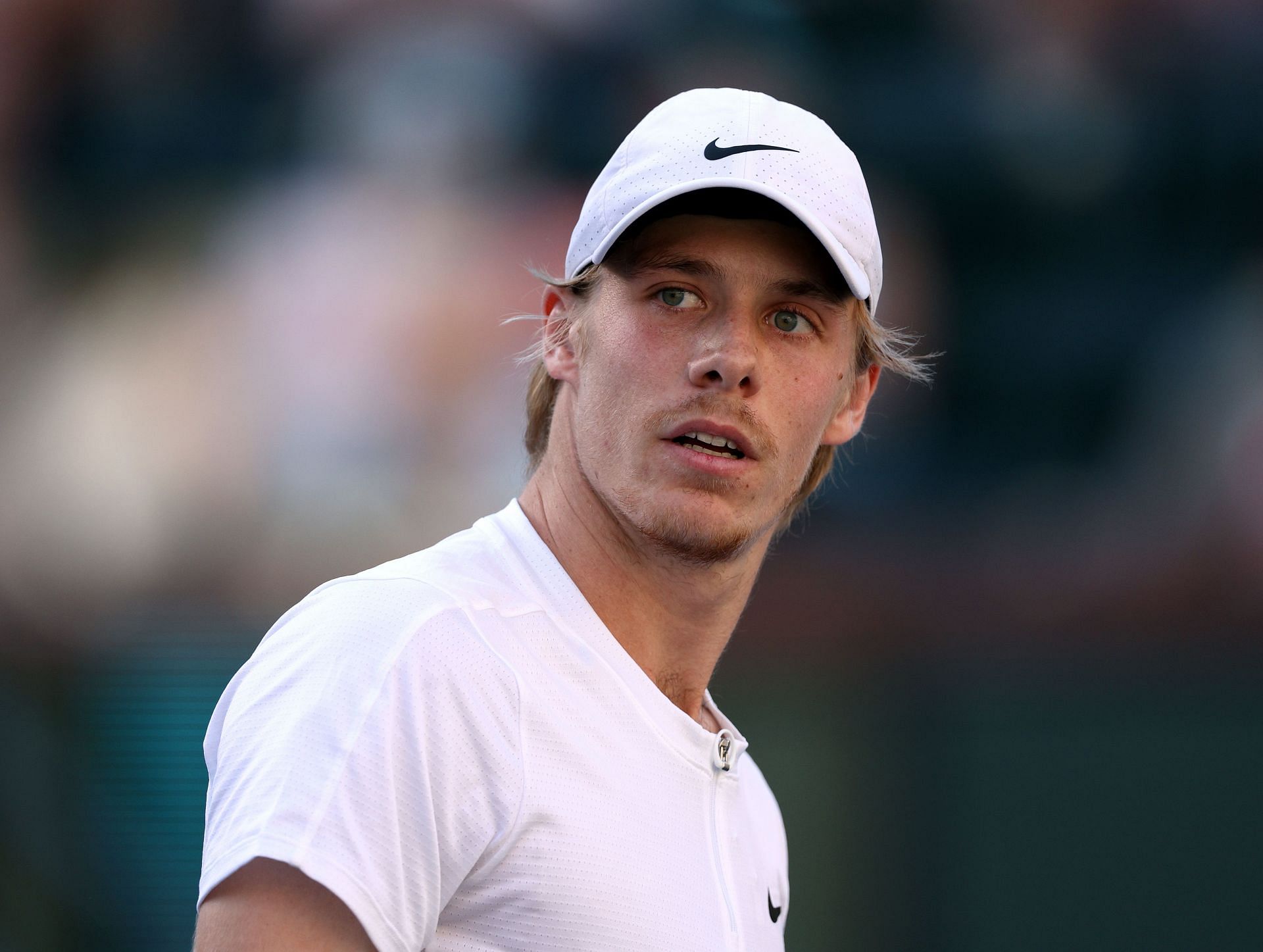 Denis Shapovalov reacts during his match against Reilly Opelka at Indian Wells
