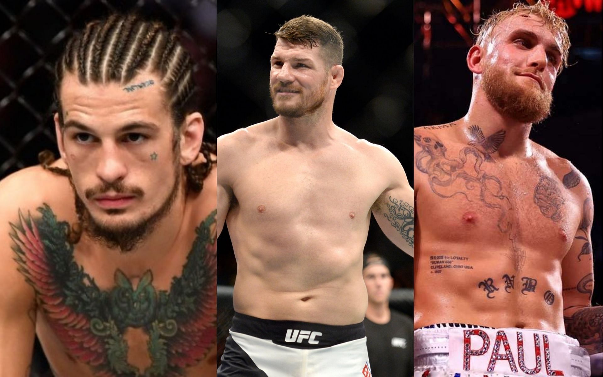 Sean O&#039;Malley (left), Michael Bisping (center), Jake Paul (right) [Image Sources: mmafighting.com and DAZN]