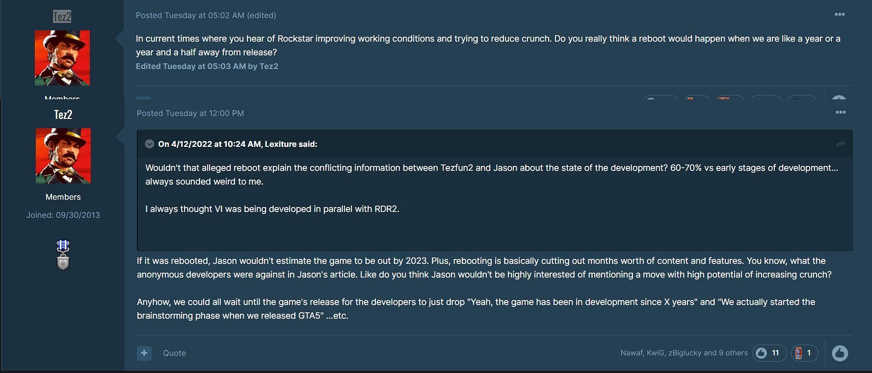 Some of the recent posts that got people talking about a 2023 release date again (Image via gtaforums.com)