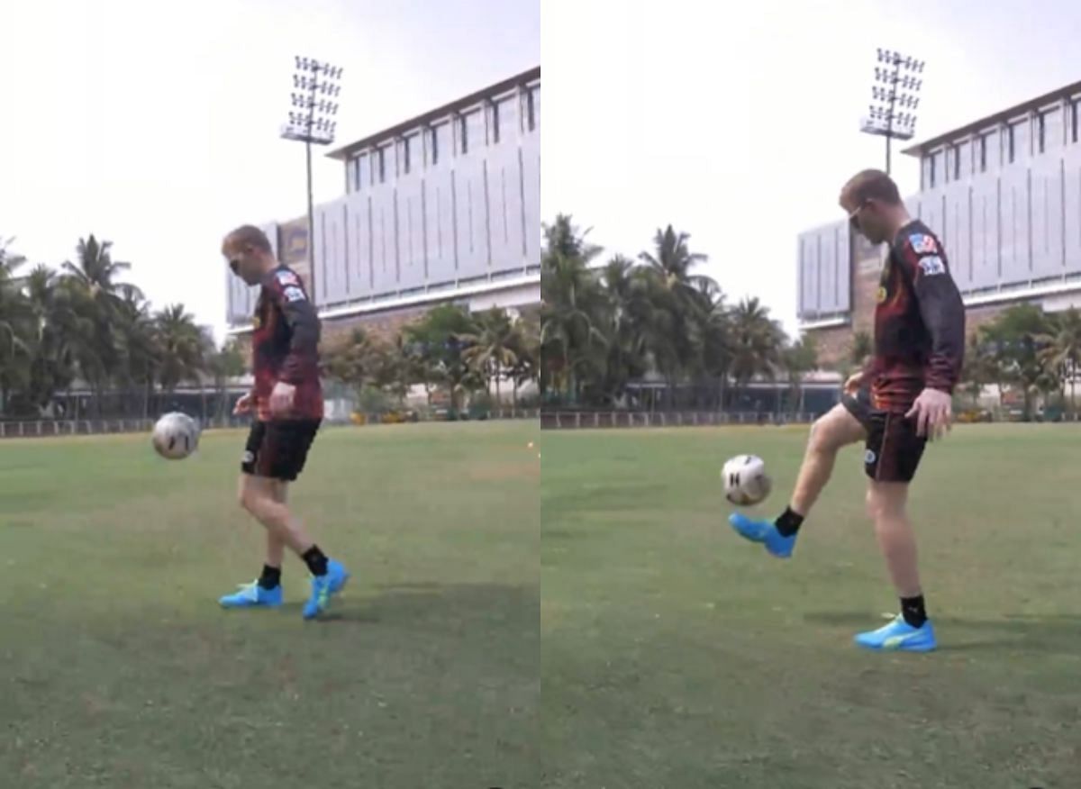 Sam Billings impresses with his football skills during a KKR practice session. Pic: KKR/ Instagram