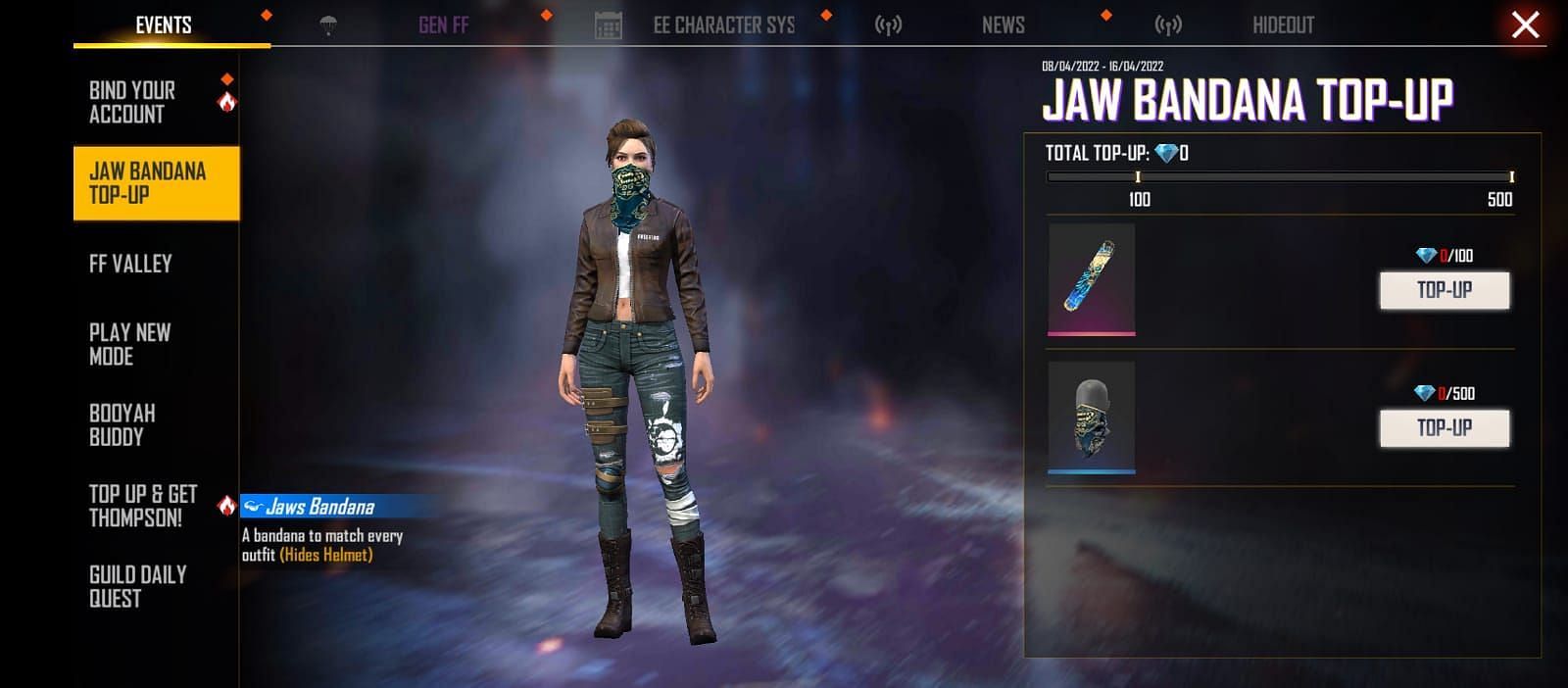 The Jaw Bandana can be claimed by topping up 500 diamonds (Image via Garena)