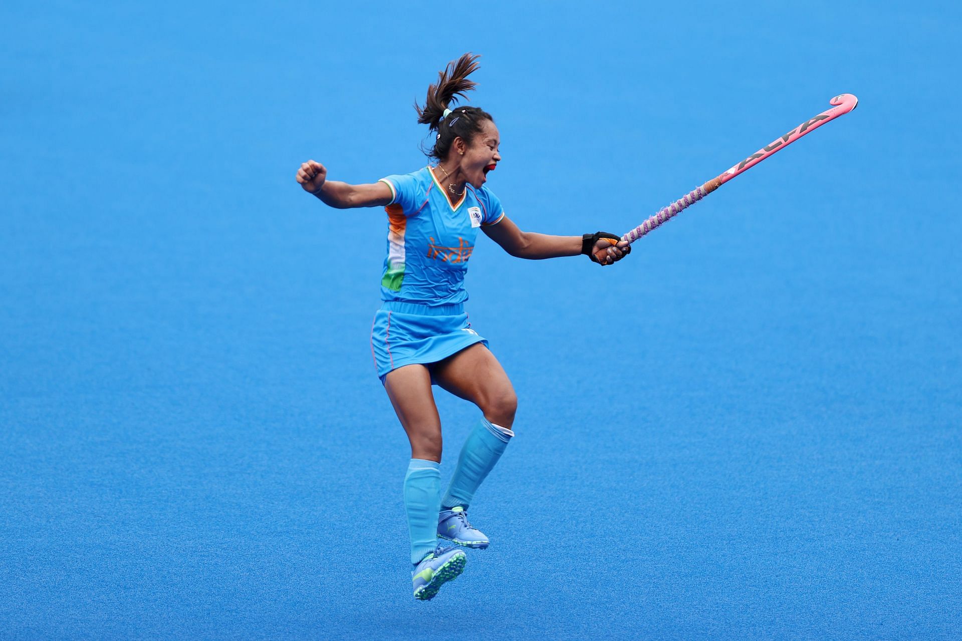 Australia v India - Hockey - Olympics Sushila Chanu celebrating a goal
