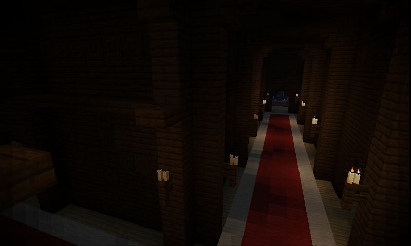 An ominous hallway from A Machine for Piglins (Image via minecraftmaps.com)