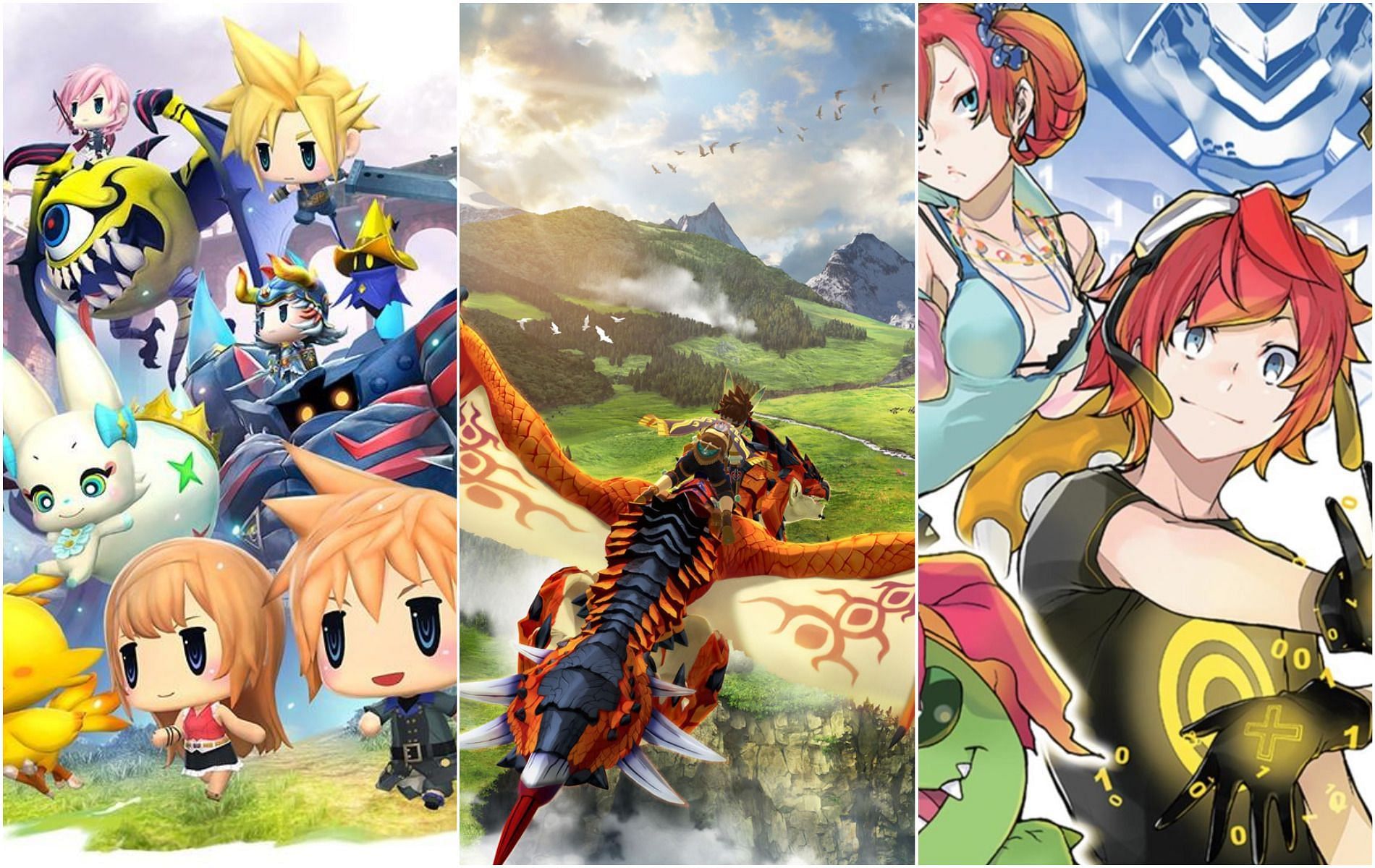 Collect adorable monsters and fearsome beasts in these popular monster-catching games (Images via Square Enix/Capcom/Bandai Namco)