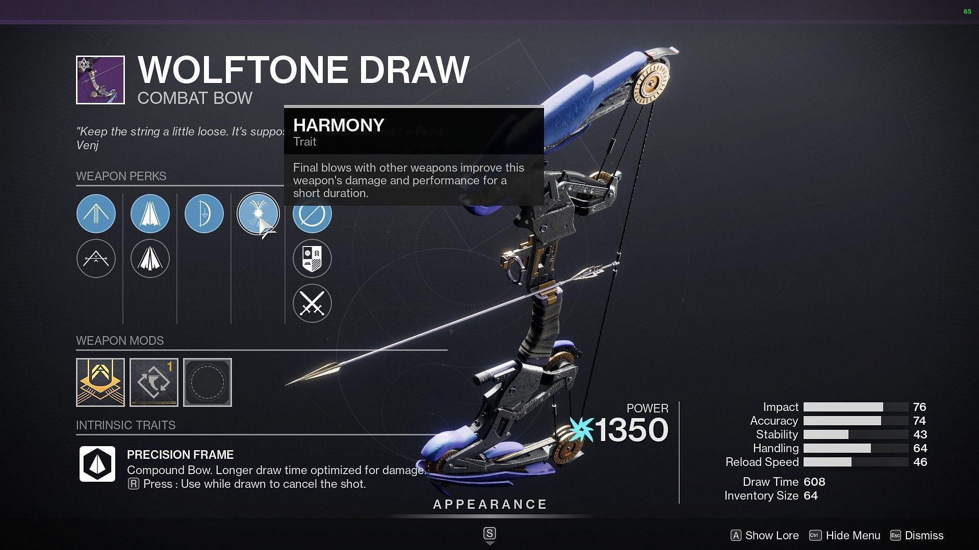 Wolftone Draw from Xur this week (Image via Destiny 2)