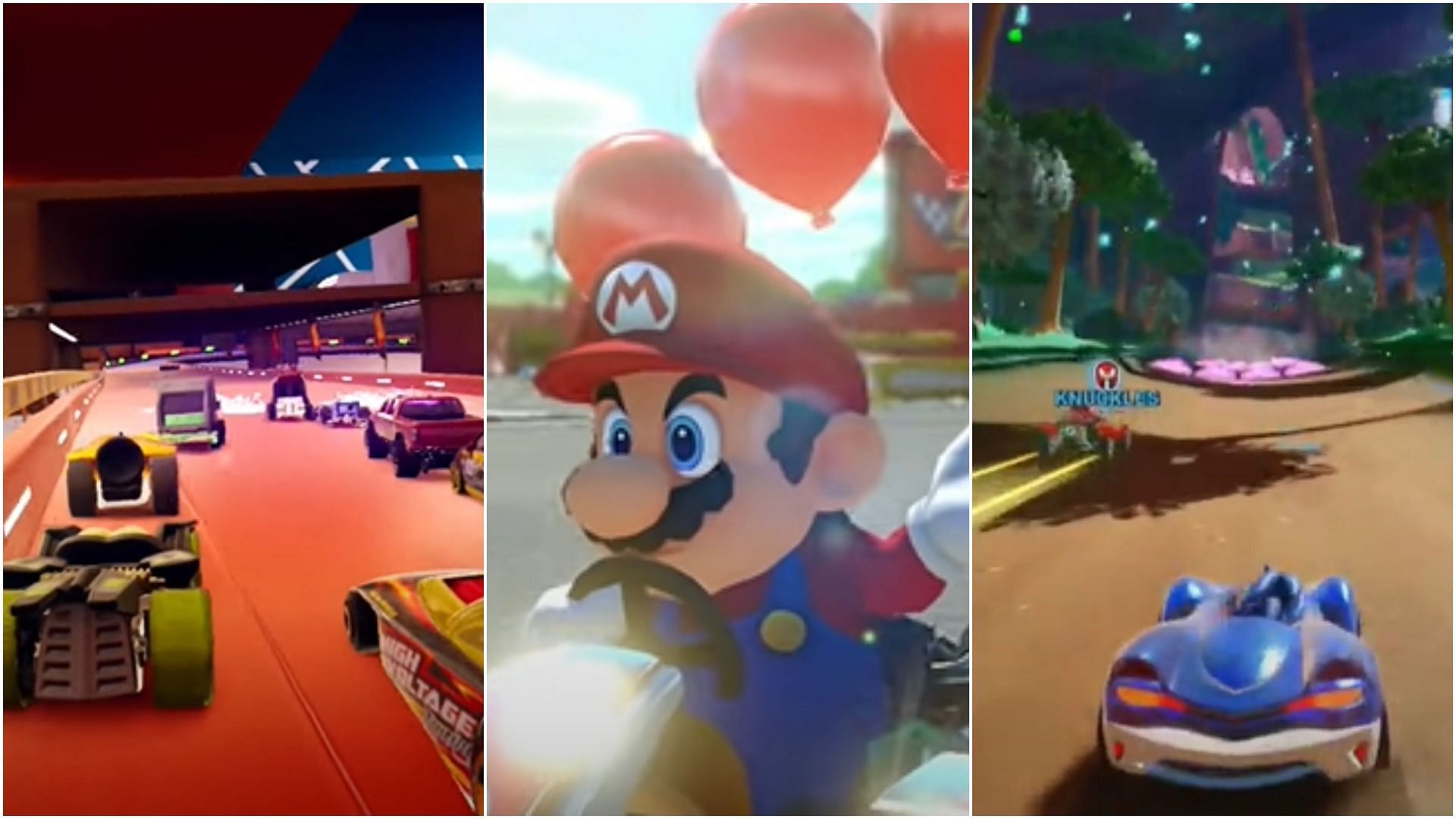 Nintendo Switch is an enticing platform for racing game lovers (Image via - Hot Wheels Unleashed, Team Sonic Racing, Mario Kart 8 Deluxe)
