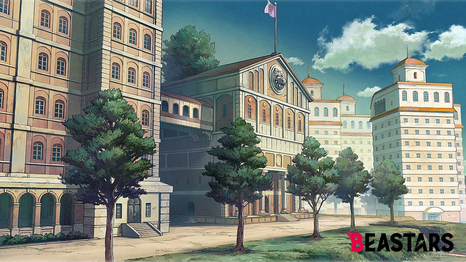 Cherryton Academy from the shonen anime Beastars (Image via studio Orange)