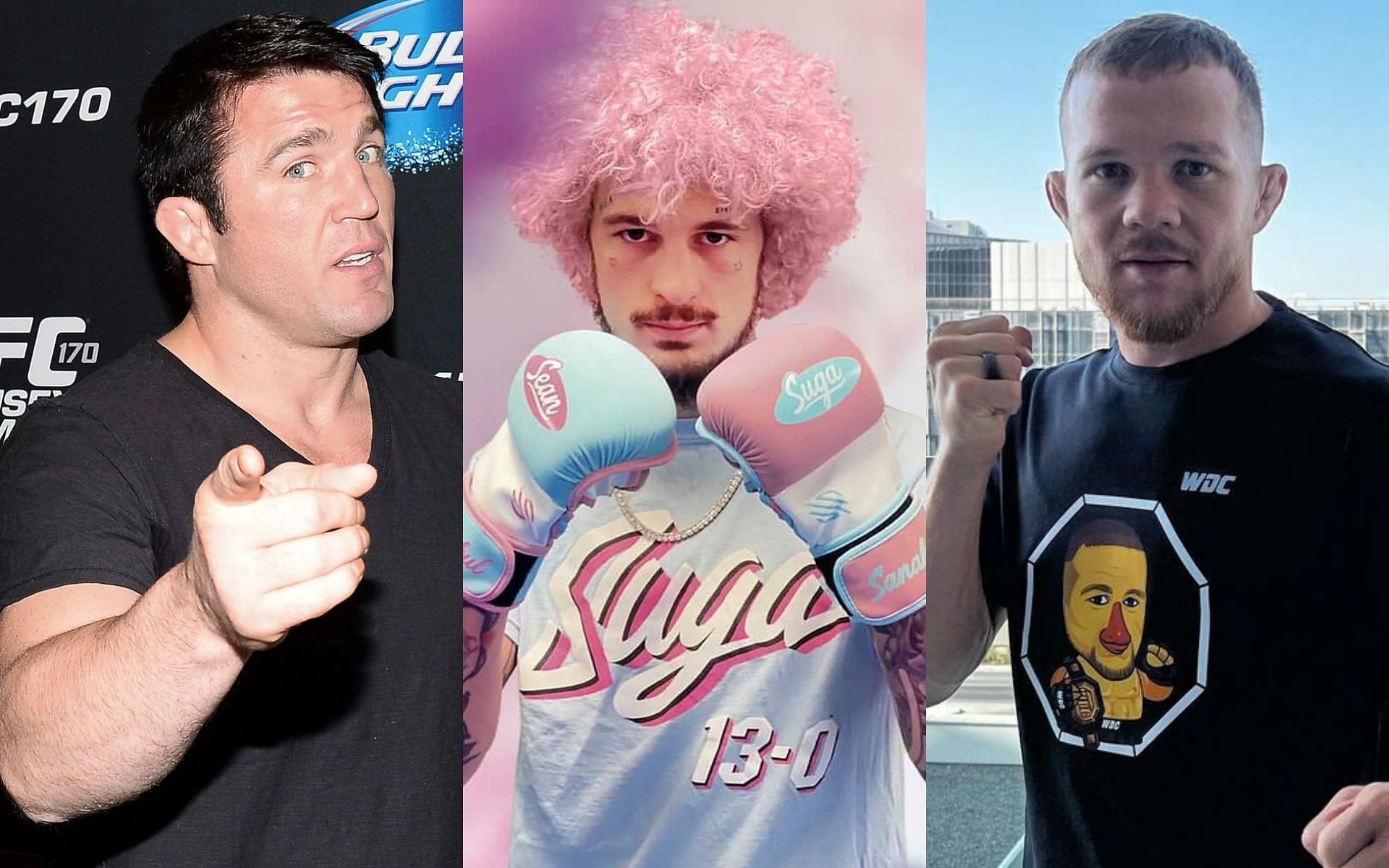 Chael Sonnen (left), Sean O&#039;Malley (center), and Petr Yan (Right) (Images via @sugaseanmma and @petr_yan on Instagram)