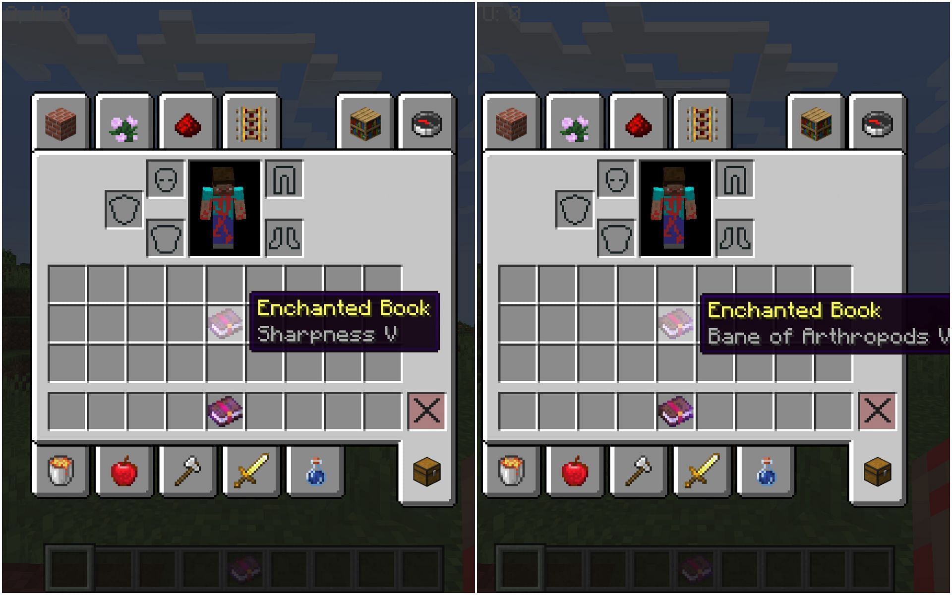 Enchanted books for both the powerups (Image via Minecraft)