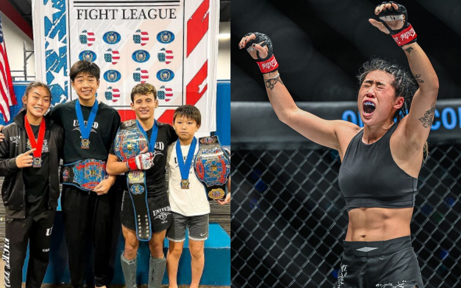 Angela Lee (R) has nothing but praise for her brother, Adrian Lee (2nd from L), and her students. | [Photos: @angelaleemma on Instagram/ONE Championship]