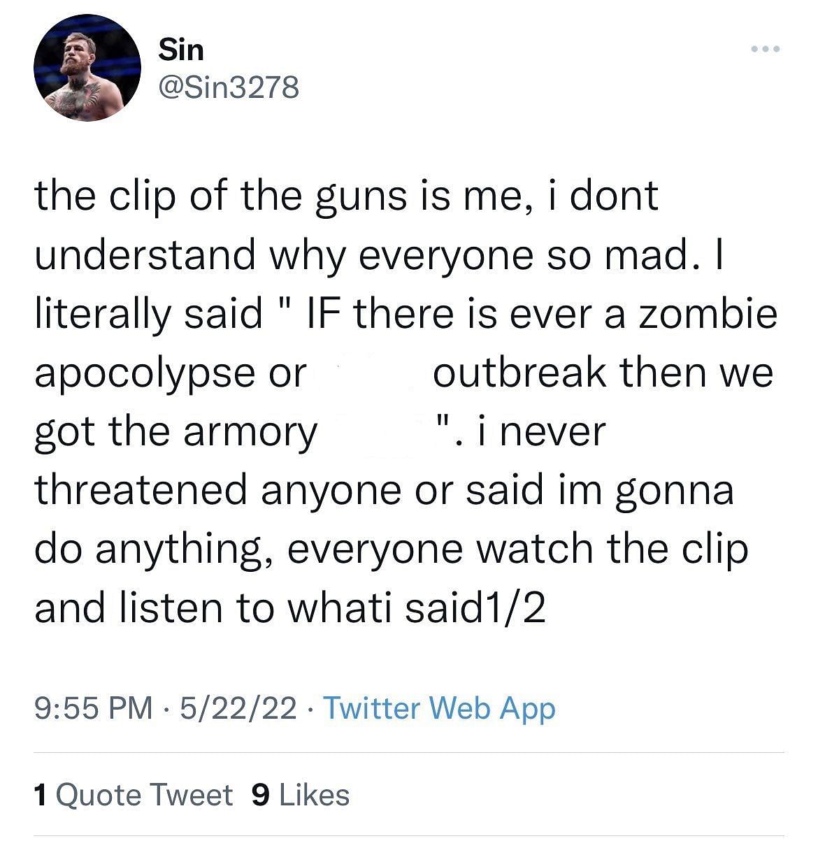 Fortnite player responding to the fans about his racist viral video (Image via Sin3278/Twitter)
