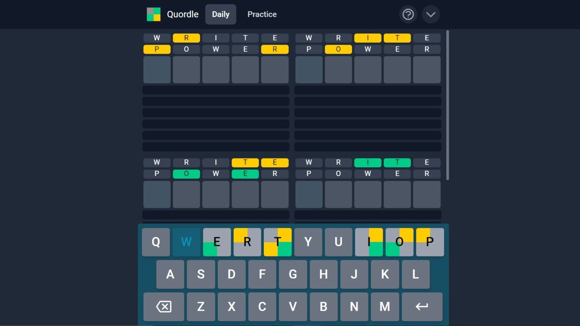 Quordle #106 answers for today Tuesday, May 10