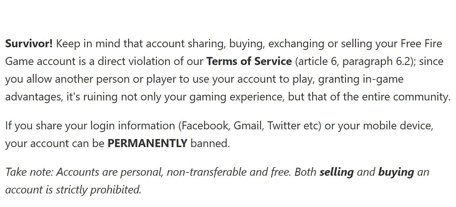 Account sharing will lead to a ban (Image via Garena)