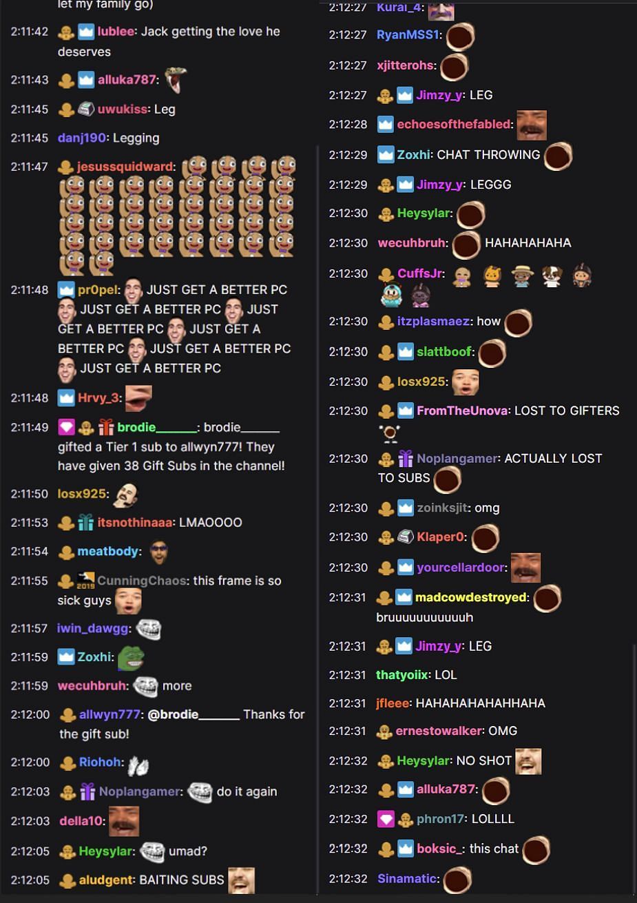 Fans reacting to the streamer&#039;s situation (Image via Jack/Twitch chat)