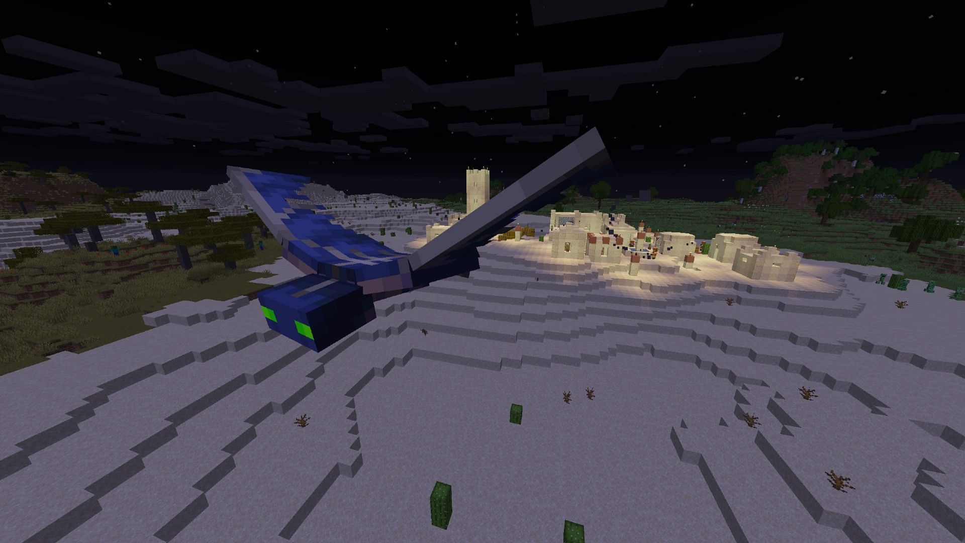 A phantom flying around at night (Image via Minecraft)