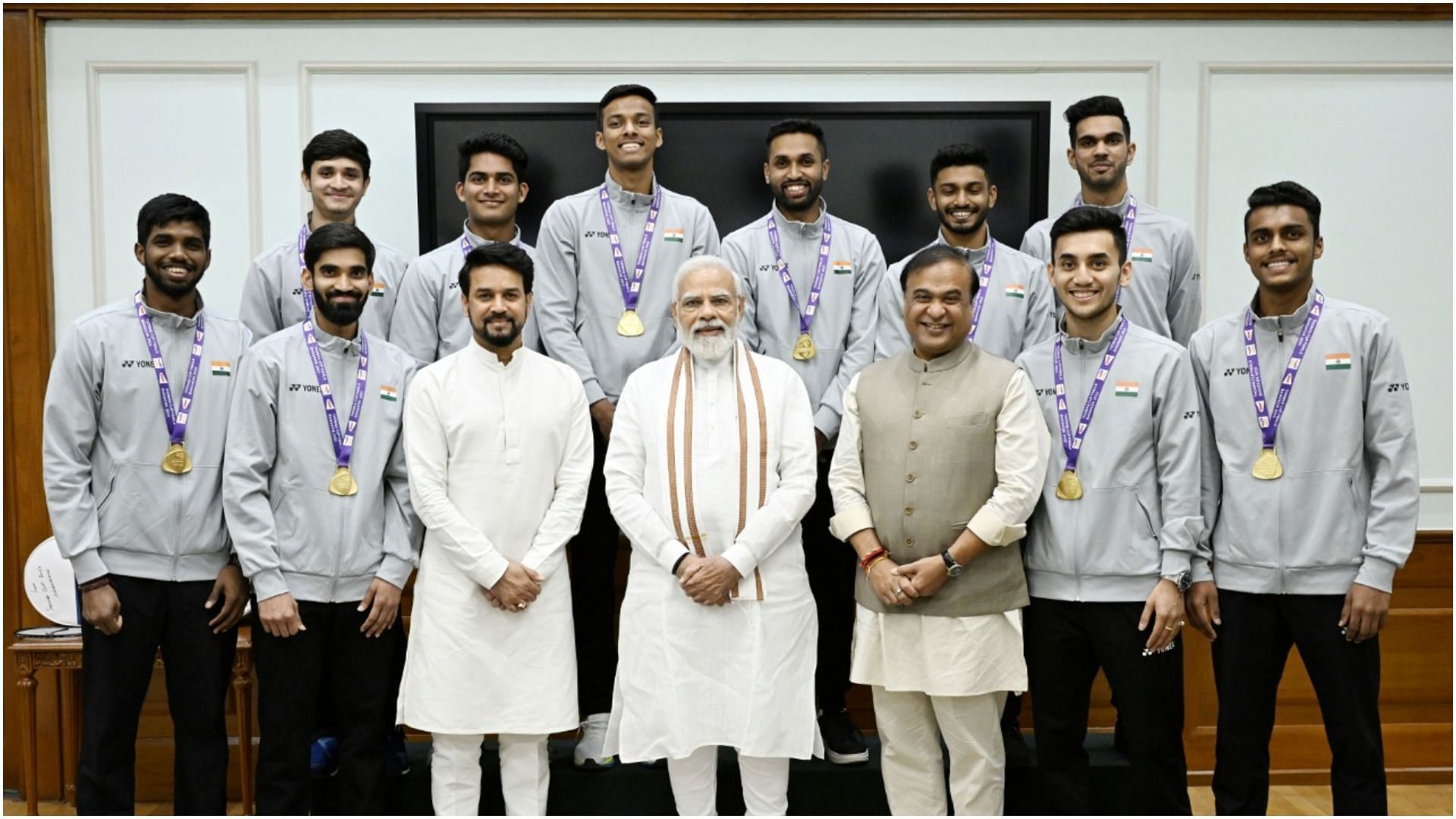 PM Modi interacts with newly crowned Thomas Cup champions (Pic Credit: BAI Media)