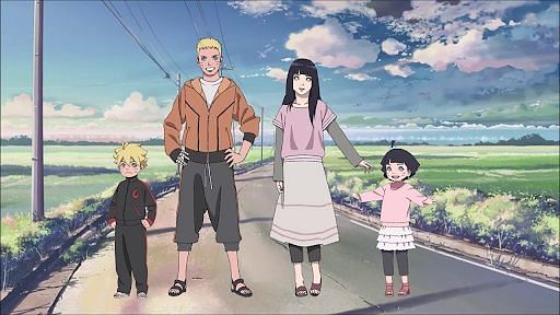 Naruto Uzumaki with wife Hinata, kids Boruto and Himawari