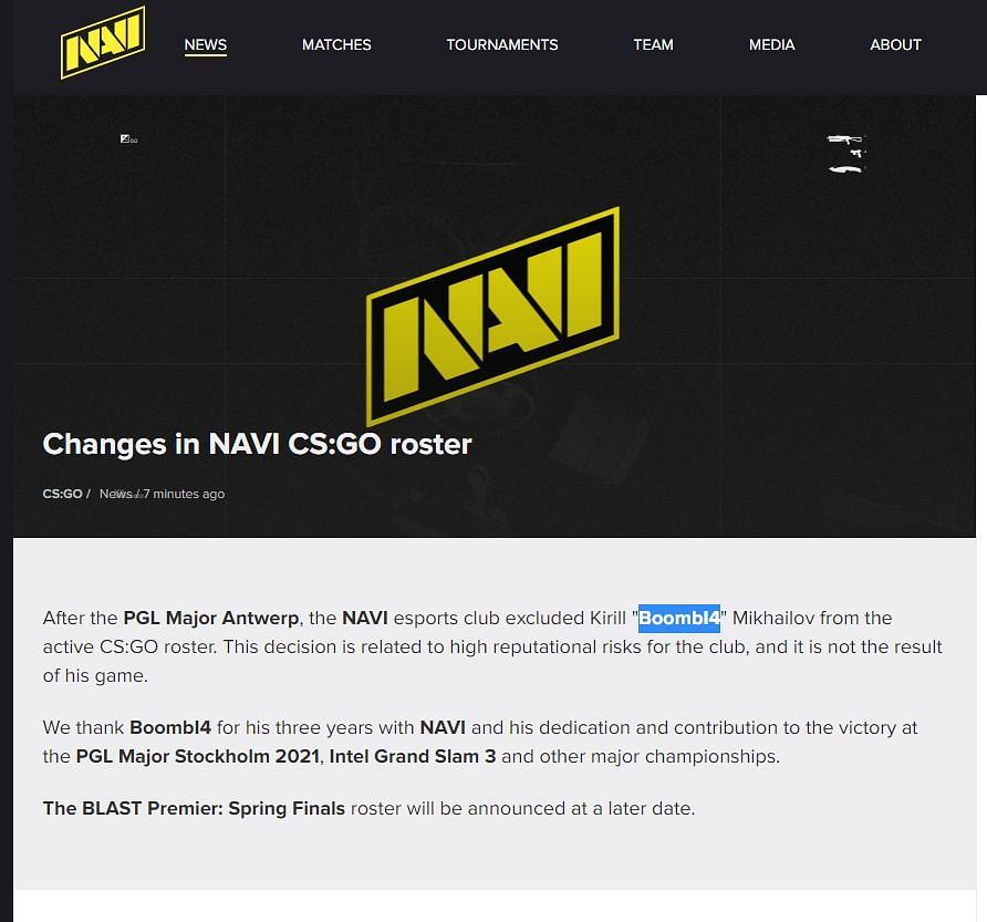 NAVI&#039;s official CS: GO roster update (Image via Twitter)