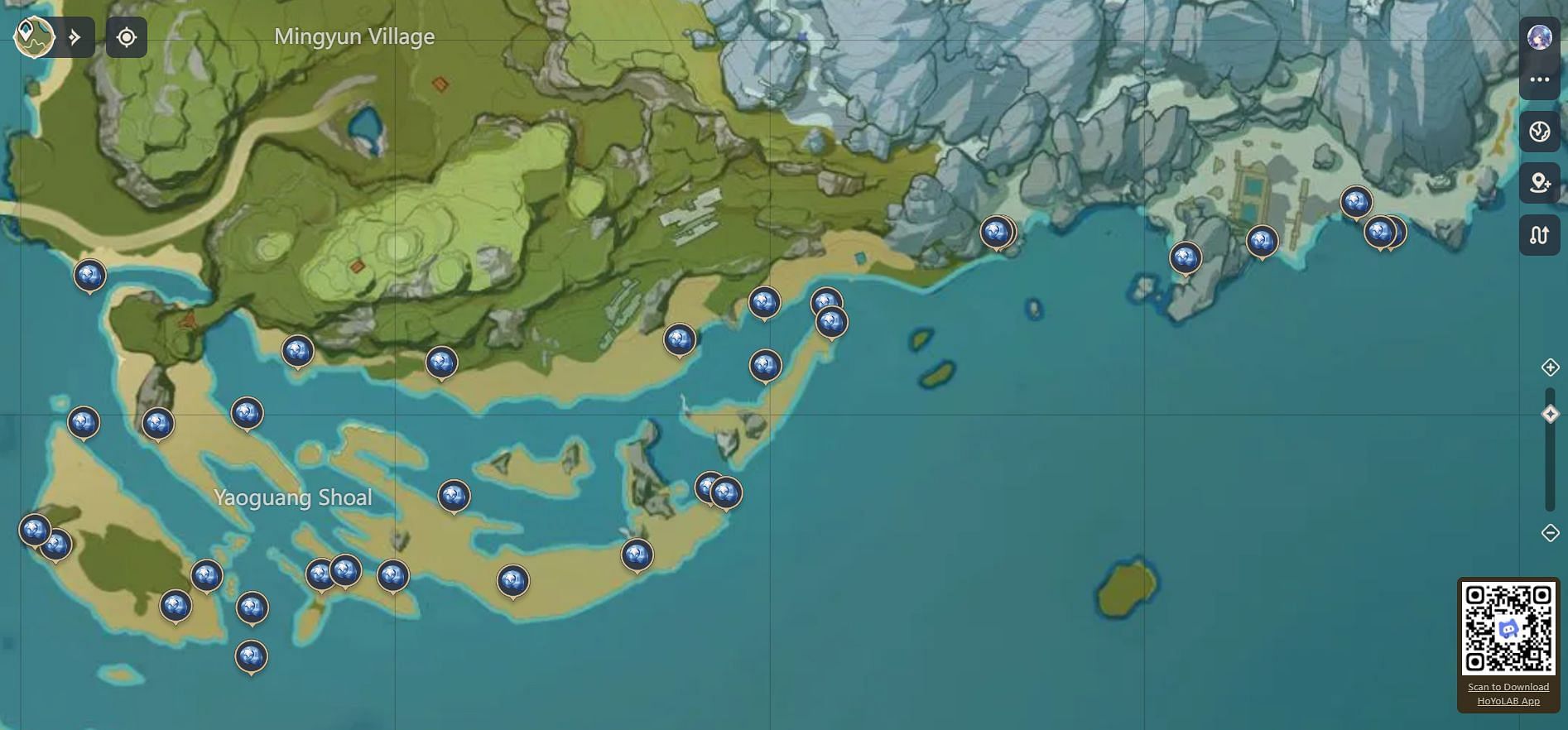 Starconches in Yaoguang Shoal (Image via Genshin Impact Interactive Map)
